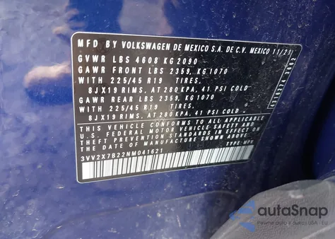 2022 Volkswagen Taos 1.5T Sel из США, поврежденный, VIN 3VV2X7B22NM041621